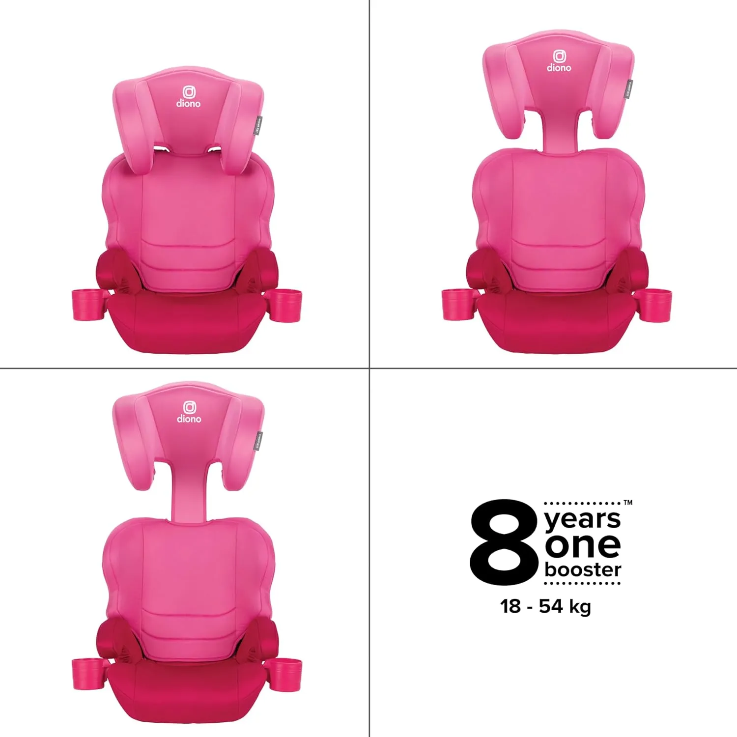 Diono Everett NXT High Back Booster Car Seat with Rigid Latch, Lightweight Slim Fit Design, 8 Years 1 Booster Seat, Pink Cotton Candy
