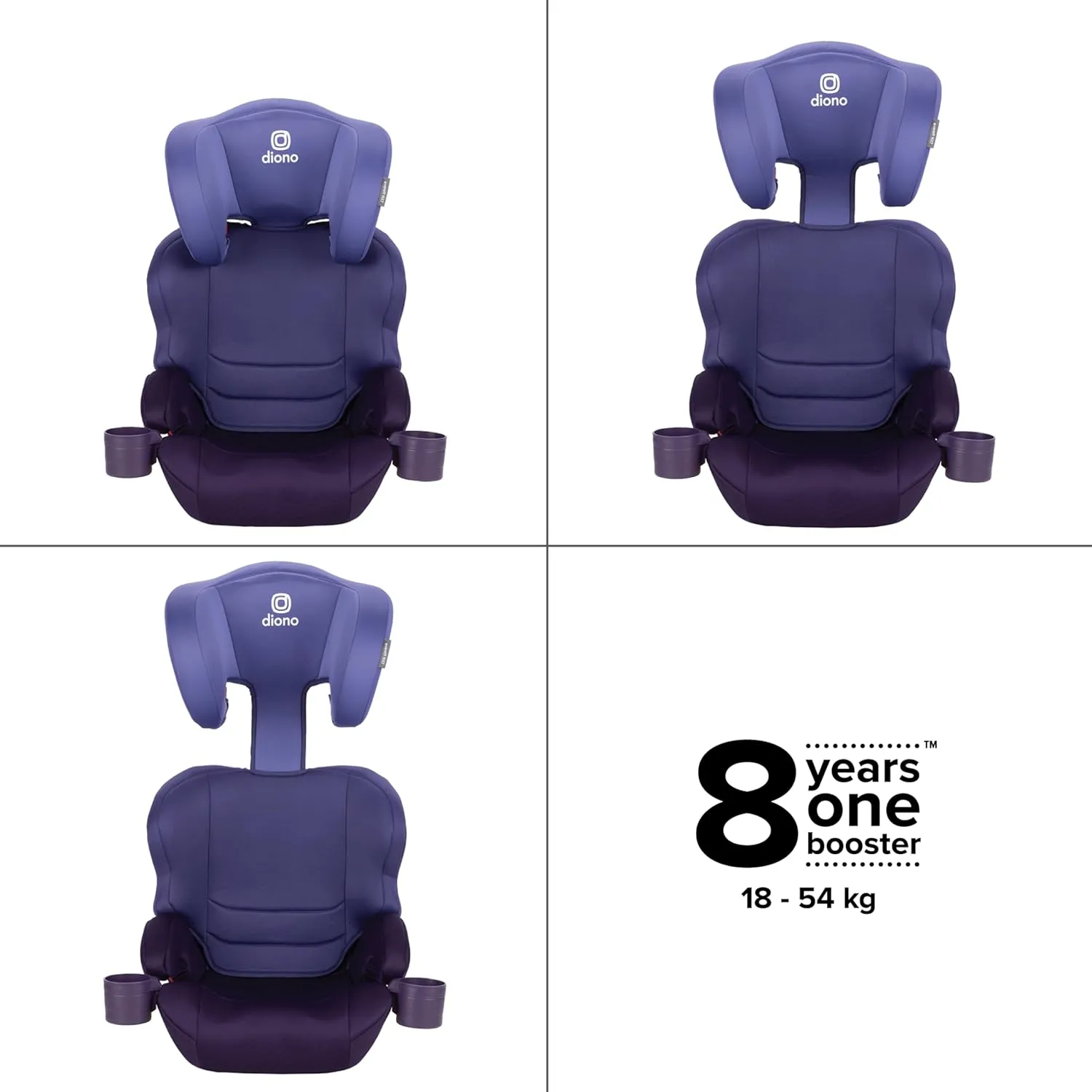 Diono Everett NXT High Back Booster Car Seat with Rigid Latch, Lightweight Slim Fit Design, 8 Years 1 Booster Seat, Purple Wildberry
