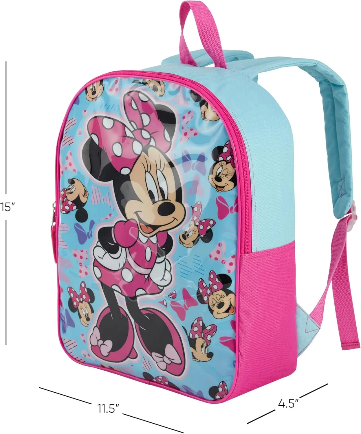 Disney Minnie Mouse Backpack for Kids 15” | Cute Minnie Mouse Bookbag for Girls | Padded Straps & Large Zip Compartment | Minnie Mouse Back to School Supplies