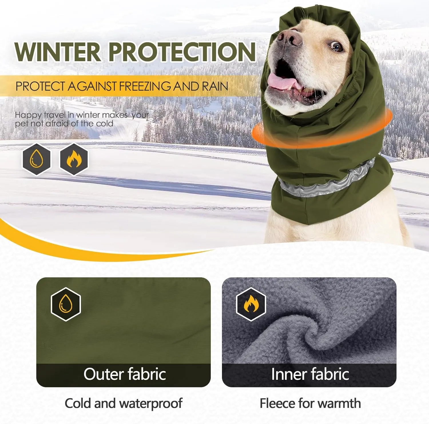 Dog Fleece Snood Ear Protector, Adjustable Neck Gaiter, Waterproof Calming Hoodie Ear Cover Relieve Anxiety, Neck Head Warmer Headband for Grooming (Military Green, Small)