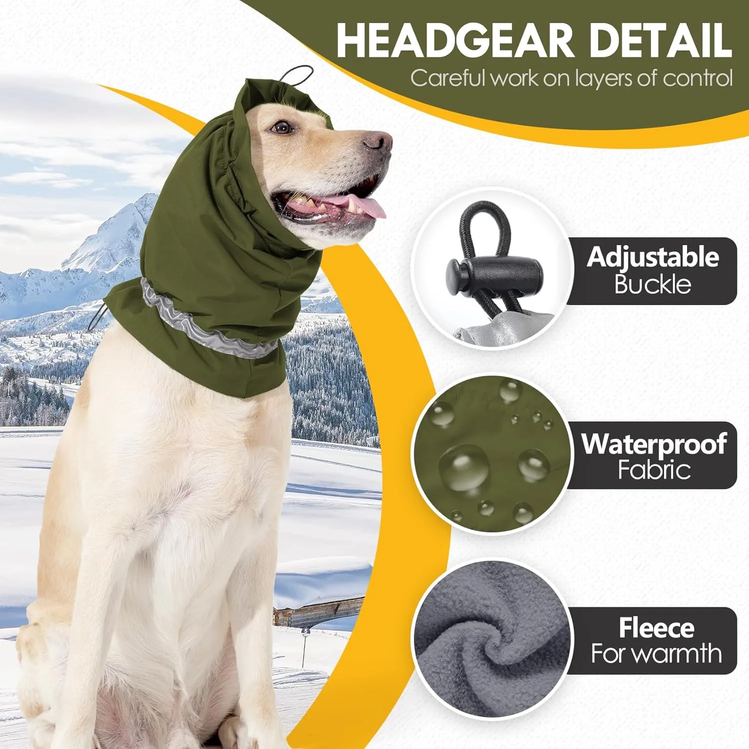Dog Fleece Snood Ear Protector, Adjustable Neck Gaiter, Waterproof Calming Hoodie Ear Cover Relieve Anxiety, Neck Head Warmer Headband for Grooming (Military Green, Small)