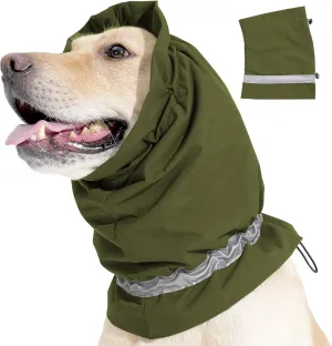 Dog Fleece Snood Ear Protector, Adjustable Neck Gaiter, Waterproof Calming Hoodie Ear Cover Relieve Anxiety, Neck Head Warmer Headband for Grooming (Military Green, Small)