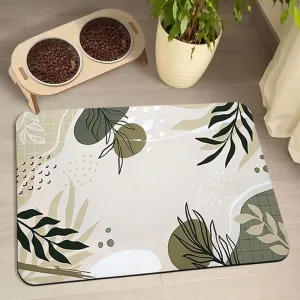 Dog Food and Water Bowl Mats - Waterproof, Absorbent Pet Feeding Placemats for Floors - Bohemia Tropical Leaves Design, 24 * 32 Inch