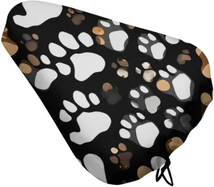 Dog Paw Print Bike Seat Cover Water-Repellent Exercise Bike Seat Cushion Bicycle Saddle Cover with Drawstring Rain Snow Dust Covers for City Mountain Road Biking