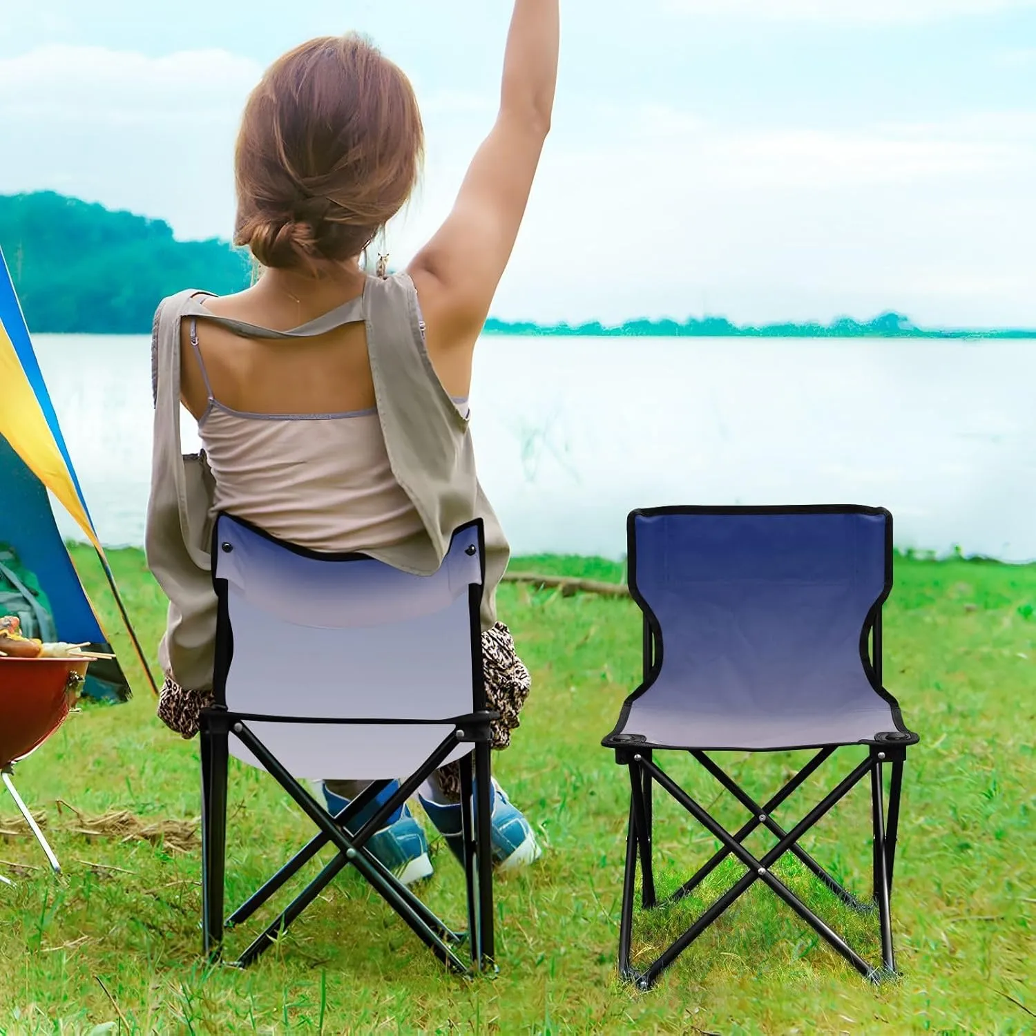 DOMIKING Dark Blue Purple Gradient Kids' Portable Camping Chairs for Outdoor Lawn Chairs with Carry Bag Folding Chair for Beach Events Garden