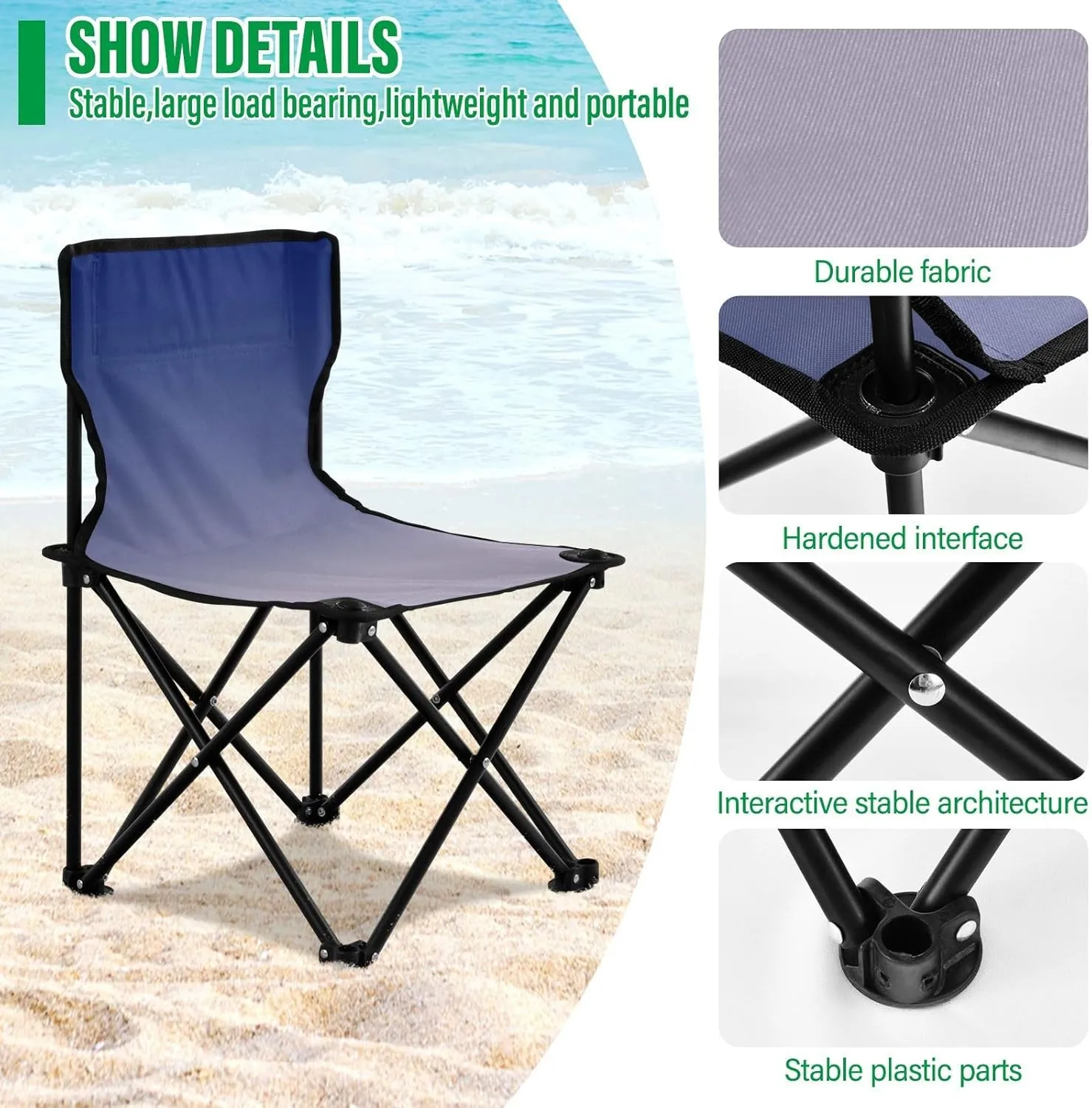 DOMIKING Dark Blue Purple Gradient Kids' Portable Camping Chairs for Outdoor Lawn Chairs with Carry Bag Folding Chair for Beach Events Garden