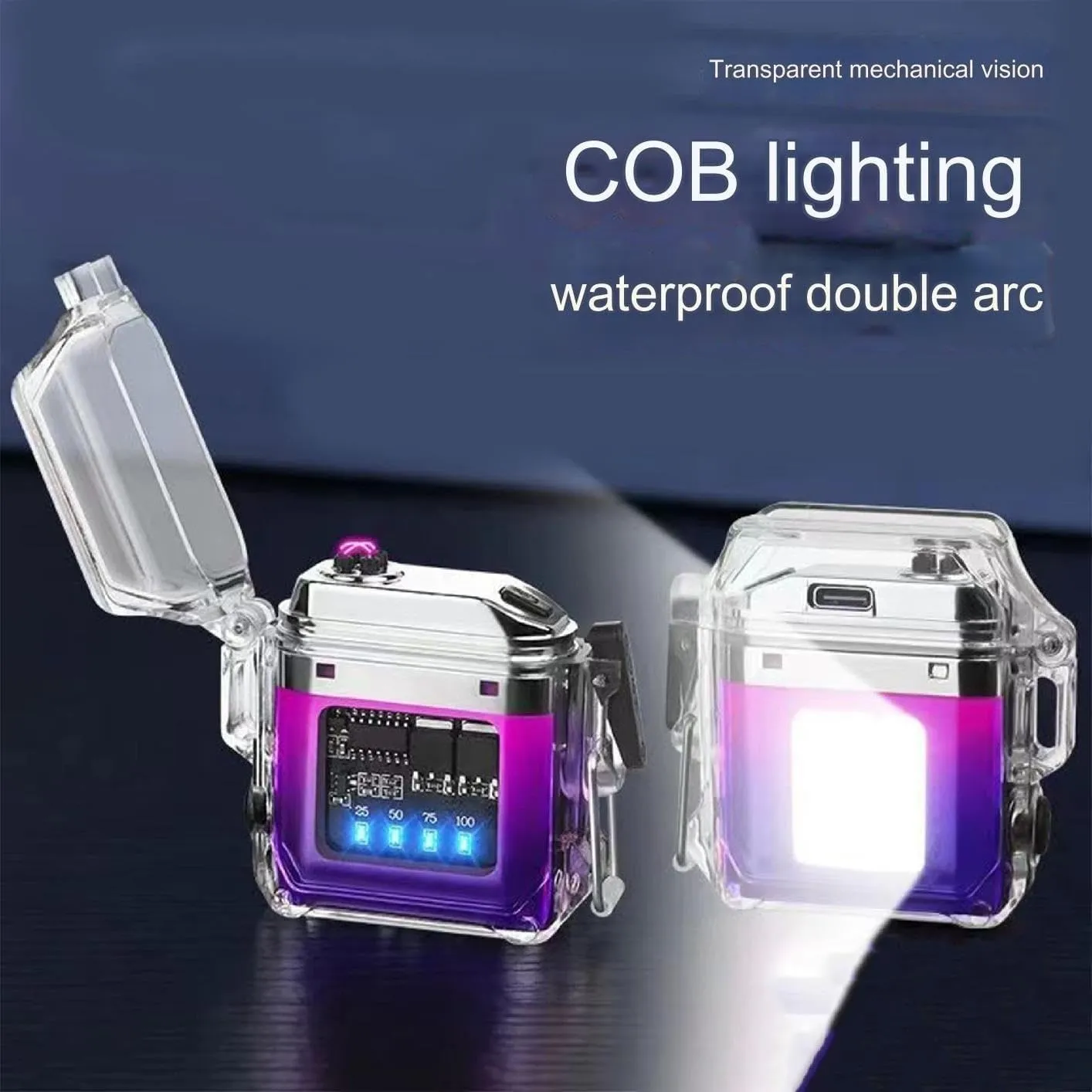 Double Arc Lighter, Outdoor Windproof Lighter, Sealed Waterproof Lighter, Cool Lighters for Men and Women(Purple)