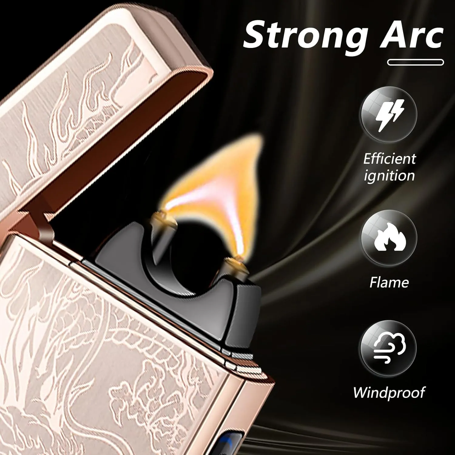 Dragon Electric Lighter - Rechargeable, Windproof Plasma with Battery Indicator - Unique, Cool Lighter for Incense, Camping, Hiking, Adventure (Dragon-Gold)