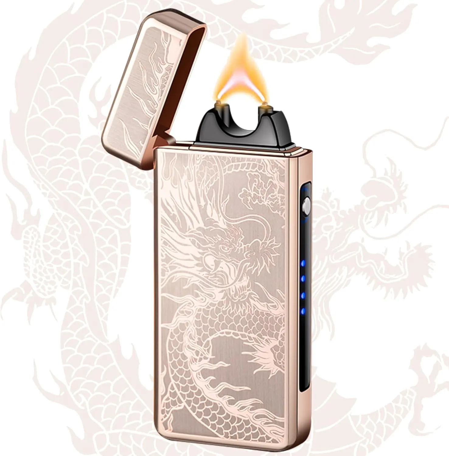 Dragon Electric Lighter - Rechargeable, Windproof Plasma with Battery Indicator - Unique, Cool Lighter for Incense, Camping, Hiking, Adventure (Dragon-Gold)