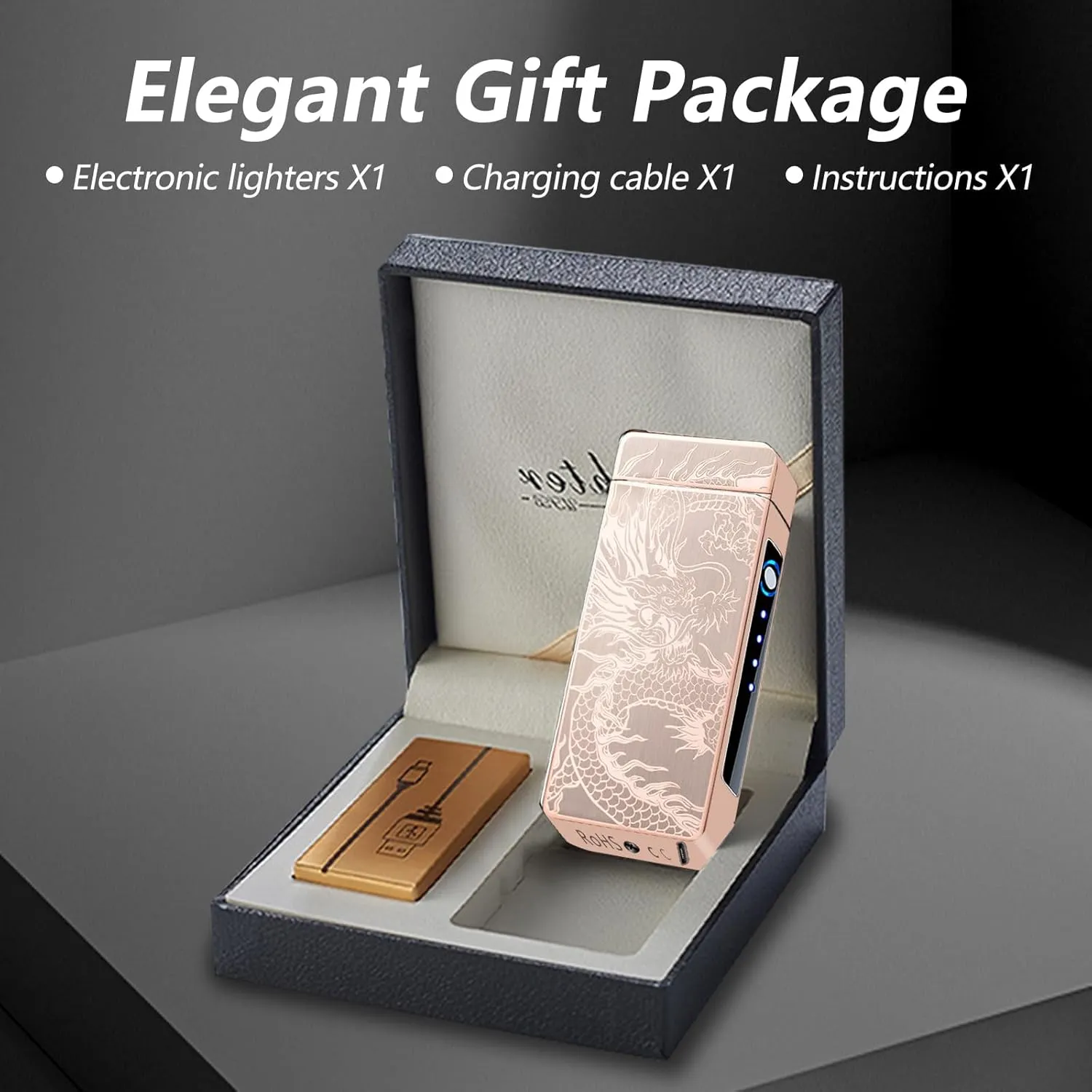 Dragon Electric Lighter - Rechargeable, Windproof Plasma with Battery Indicator - Unique, Cool Lighter for Incense, Camping, Hiking, Adventure (Dragon-Gold)
