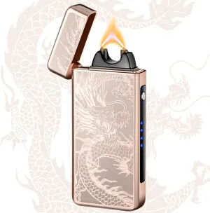 Dragon Electric Lighter - Rechargeable, Windproof Plasma with Battery Indicator - Unique, Cool Lighter for Incense, Camping, Hiking, Adventure (Dragon-Gold)