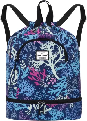 Dry Wet Drawstring Backpack with Shoe Compartment for Women Adjustable Gym Bag