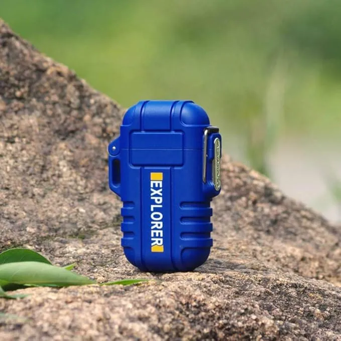 Dual Arc Plasma Electric Rechargeable Flameless Lighter Waterproof Windproof for Camping, Hiking, Skiing, Outdoor Adventure (Blue)
