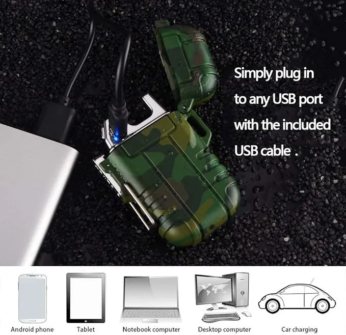 Dual Arc Plasma Electric Rechargeable Flameless Lighter Waterproof Windproof for Camping, Hiking, Skiing, Outdoor Adventure (Blue)