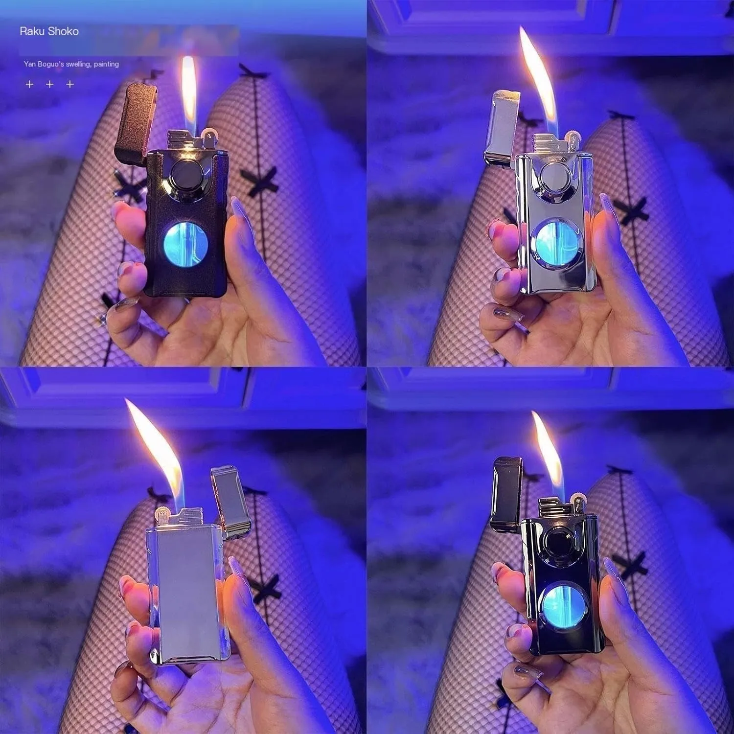Dual-Flame Lighter，Direct-Flame   Open-Flame switchable Lighter, Soft/Jet Flame switchable lighters Lighter with Gift Box and Flints【No Gas】 (Color : Gray)