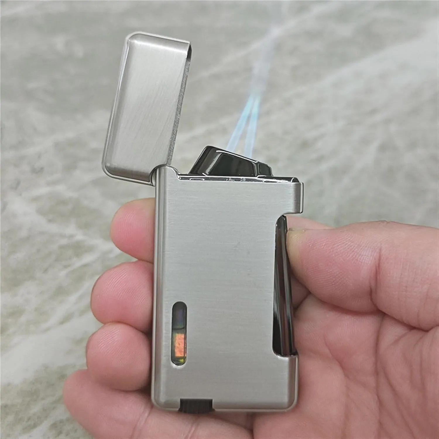 Dual Flame Torch Lighter, Adjustable Flame Jet Lighter with Visible Gas Window, Stylish and Cool Gas Lighter Refill, Most Powerful Lighter for Outdoor Use, Suitable for Men, Women (No Butane)(Gold)