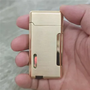 Dual Flame Torch Lighter, Adjustable Flame Jet Lighter with Visible Gas Window, Stylish and Cool Gas Lighter Refill, Most Powerful Lighter for Outdoor Use, Suitable for Men, Women (No Butane)(Gold)