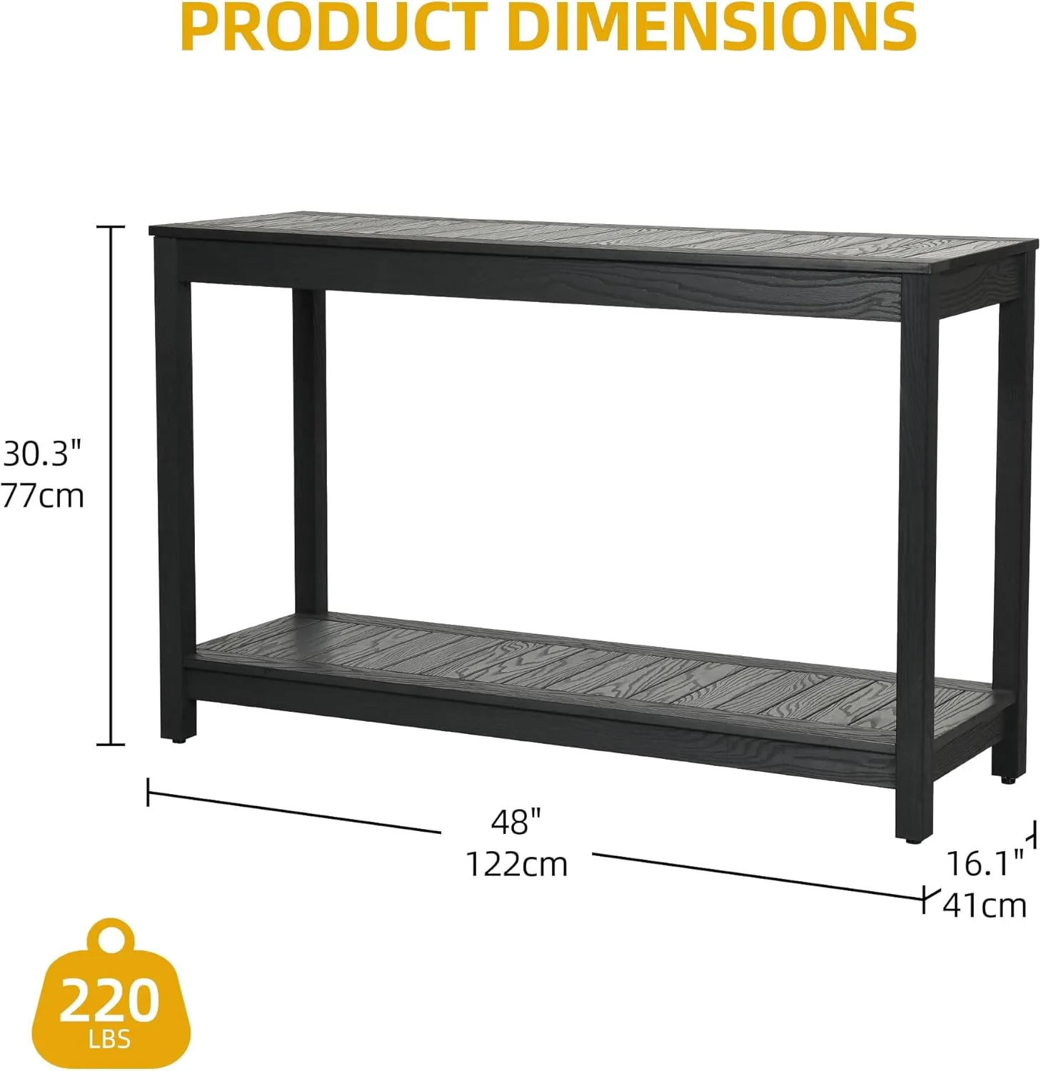 DWVO 48" Outdoor Bar Table Console Table, HIPS Material Indoor Outdoor Multifunctional Buffet Bar Storage Organizer with Adjustable Feet (Black)
