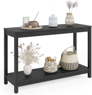 DWVO 48" Outdoor Bar Table Console Table, HIPS Material Indoor Outdoor Multifunctional Buffet Bar Storage Organizer with Adjustable Feet (Black)