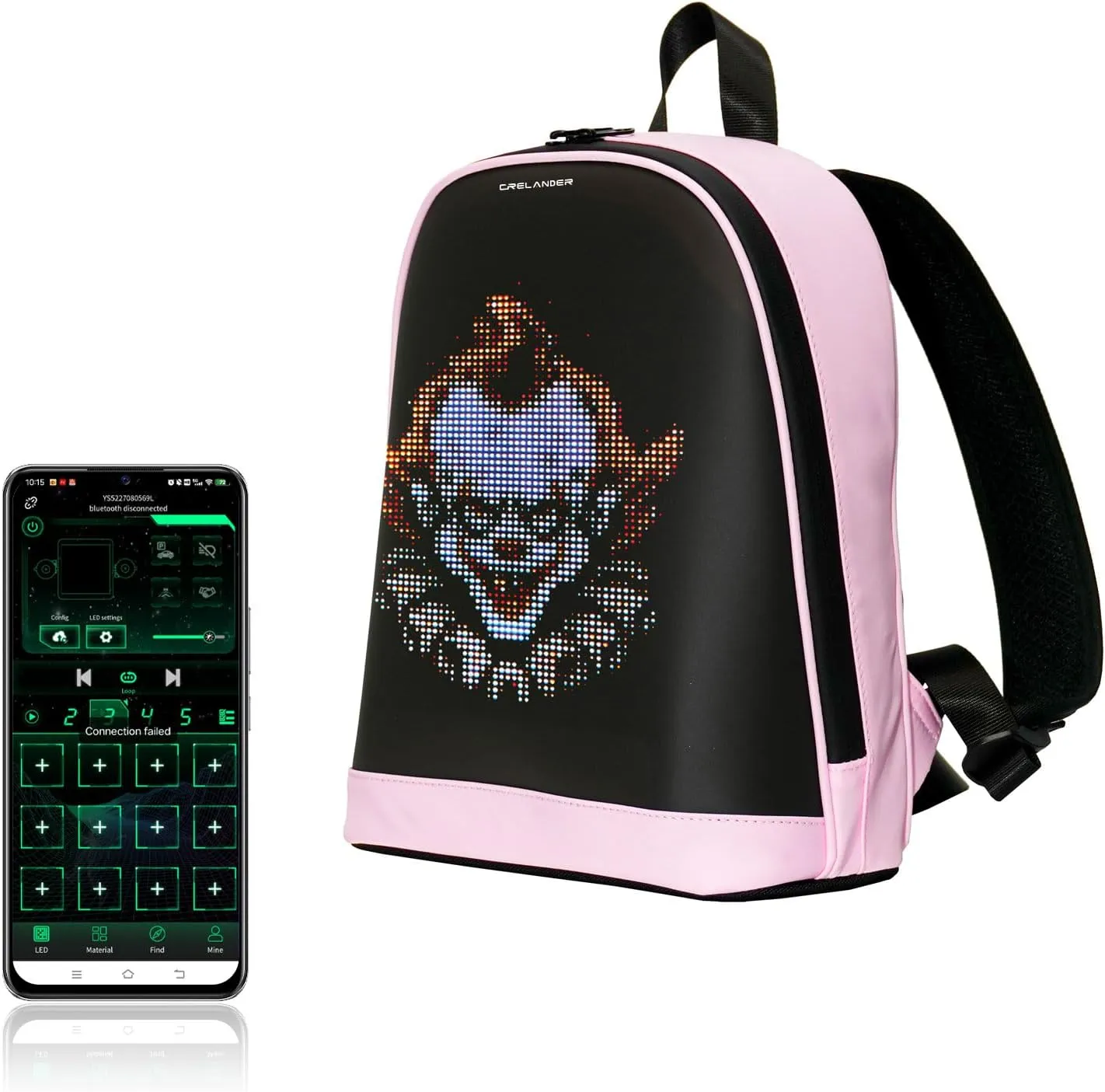 Dynamic Backpack, Smart LED Backpack Mini Fashion Shoulder Bag Programmable Daily Use Cycling Travel Daypack App Control (pink)