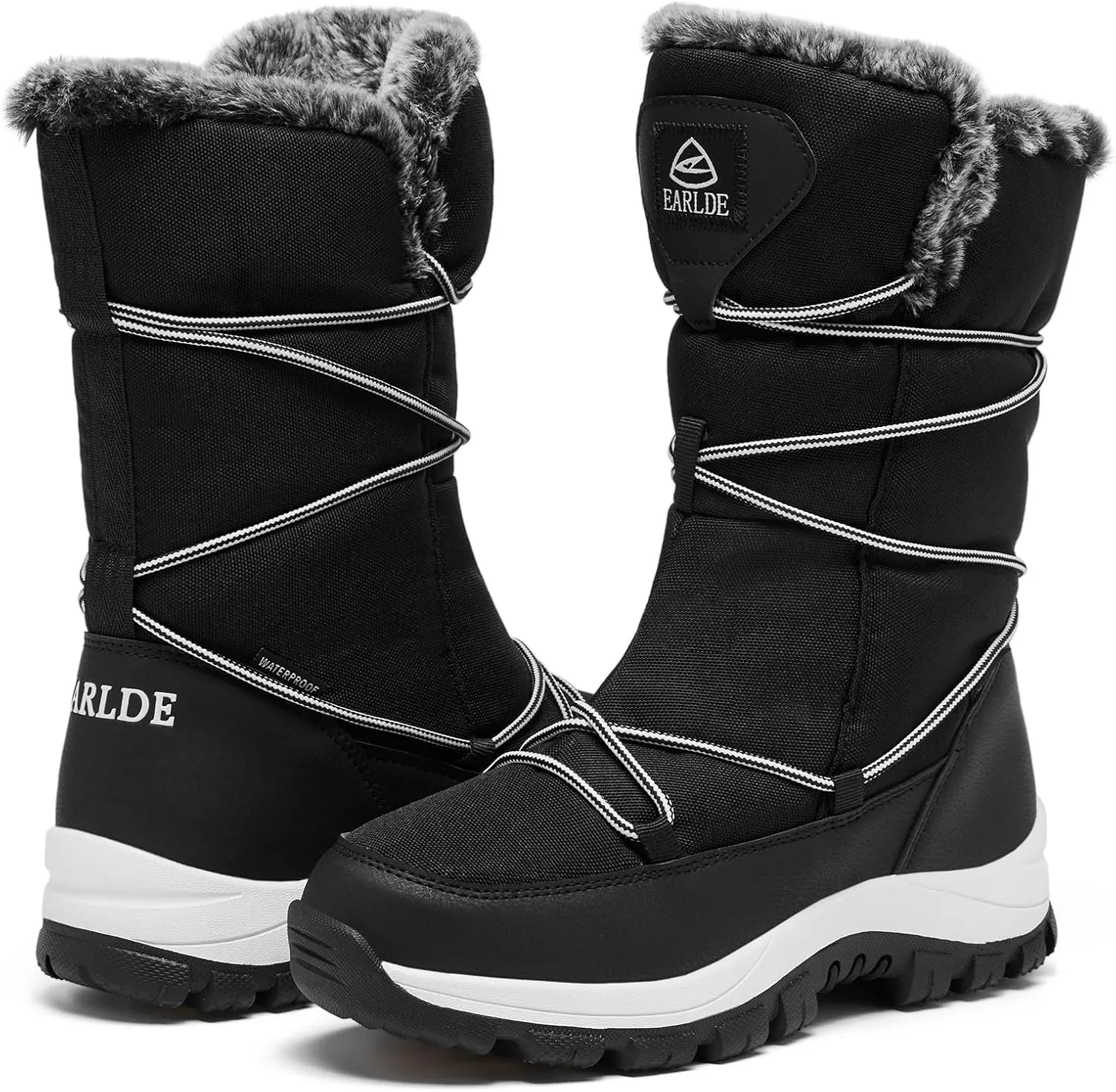 EARLDE Women’s Snow Boot With Waterproof Lace Up Mid-Calf Outdoor Winter Deep Tread Rubber Sole