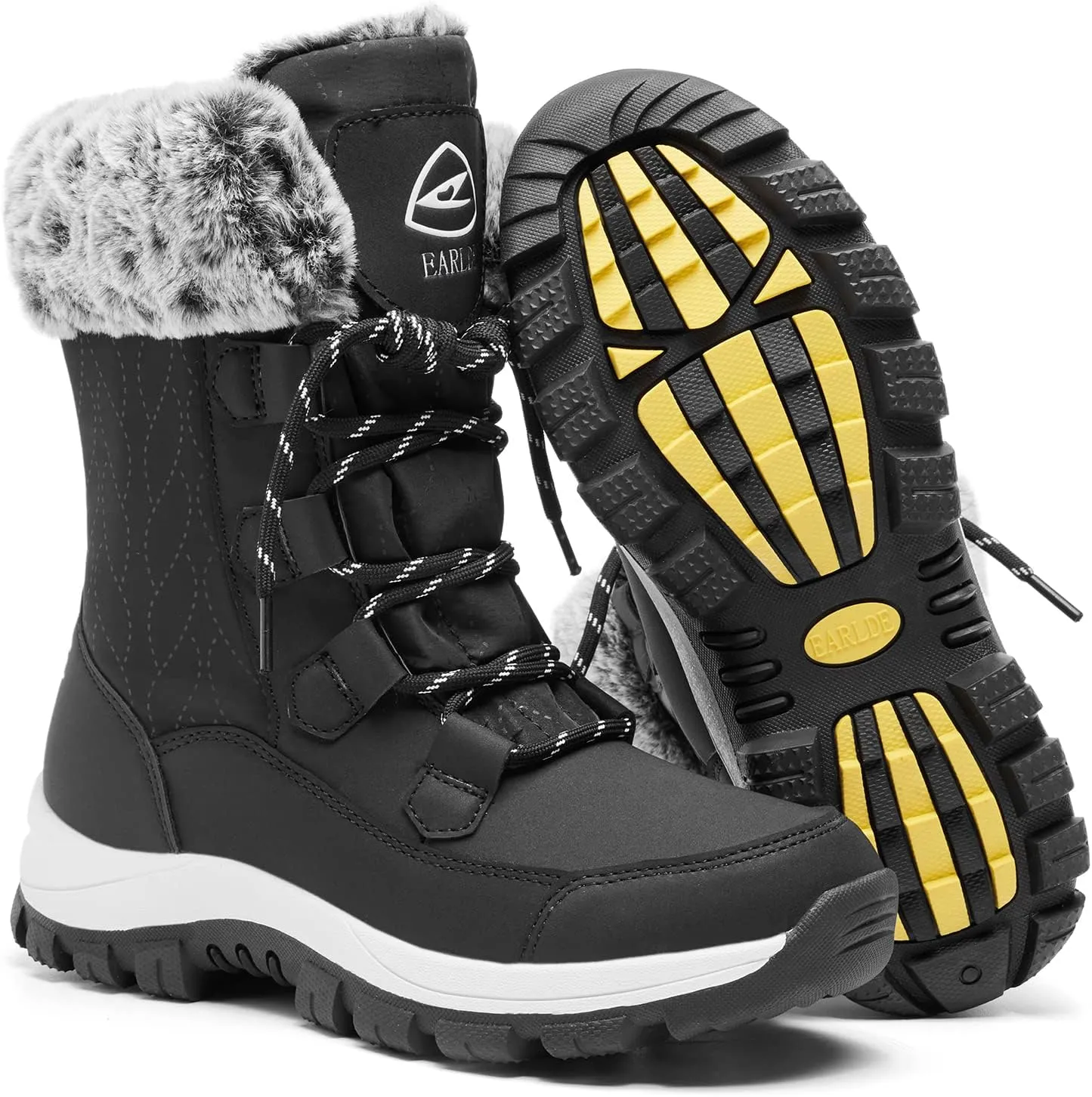 EARLDE Women’s Snow Boot With Waterproof Lace Up Mid-Calf Outdoor Winter Deep Tread Rubber Sole