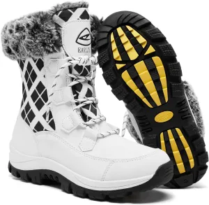 EARLDE Women’s Snow Boot With Waterproof Lace Up Mid-Calf Outdoor Winter Deep Tread Rubber Sole