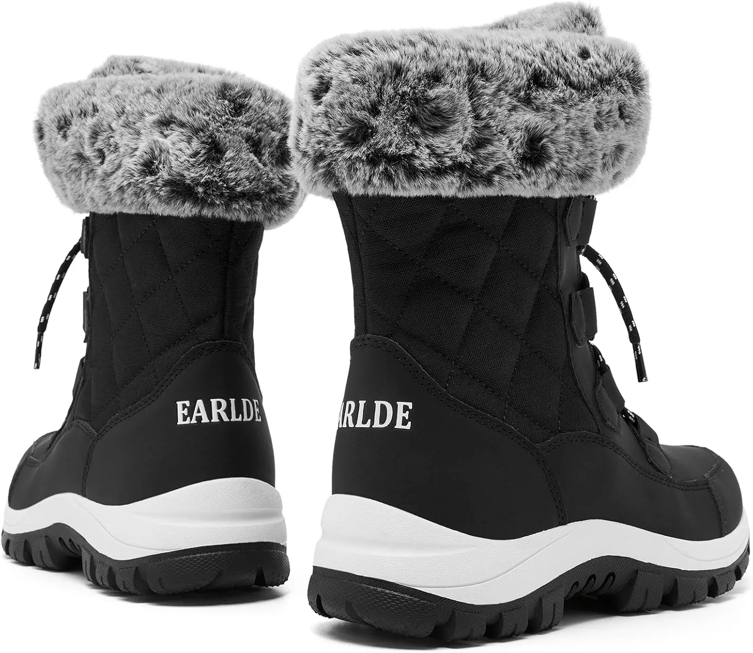 EARLDE Women’s Snow Boot With Waterproof Lace Up Mid-Calf Outdoor Winter Deep Tread Rubber Sole