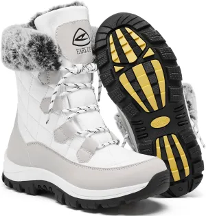 EARLDE Women’s Snow Boot With Waterproof Lace Up Mid-Calf Outdoor Winter Deep Tread Rubber Sole
