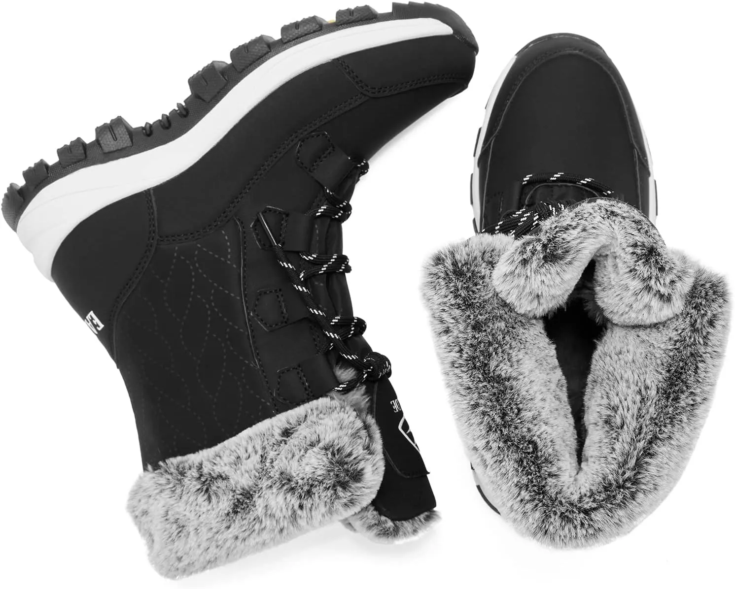 EARLDE Women’s Snow Boot With Waterproof Lace Up Mid-Calf Outdoor Winter Deep Tread Rubber Sole