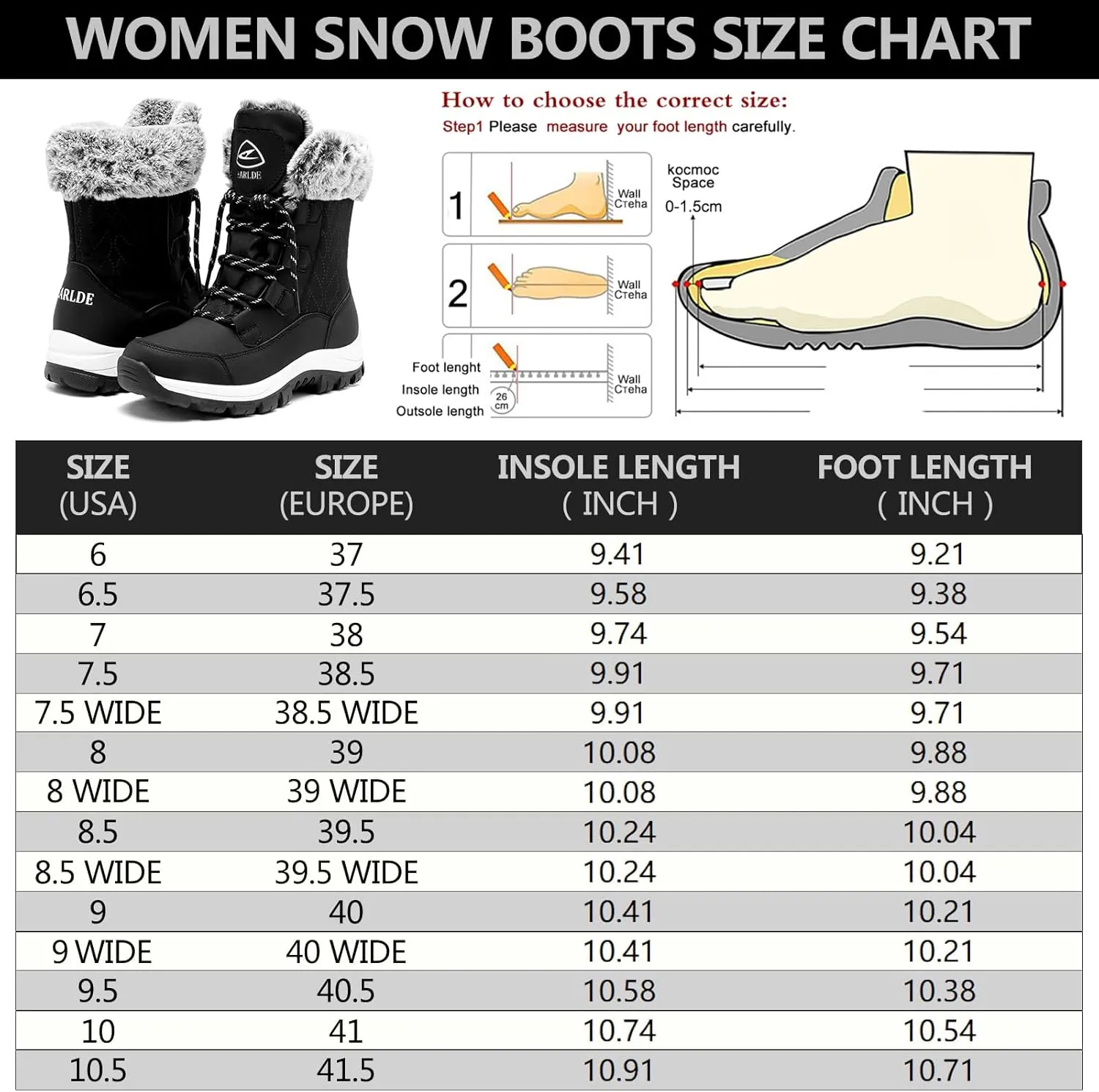 EARLDE Women’s Snow Boot With Waterproof Lace Up Mid-Calf Outdoor Winter Deep Tread Rubber Sole