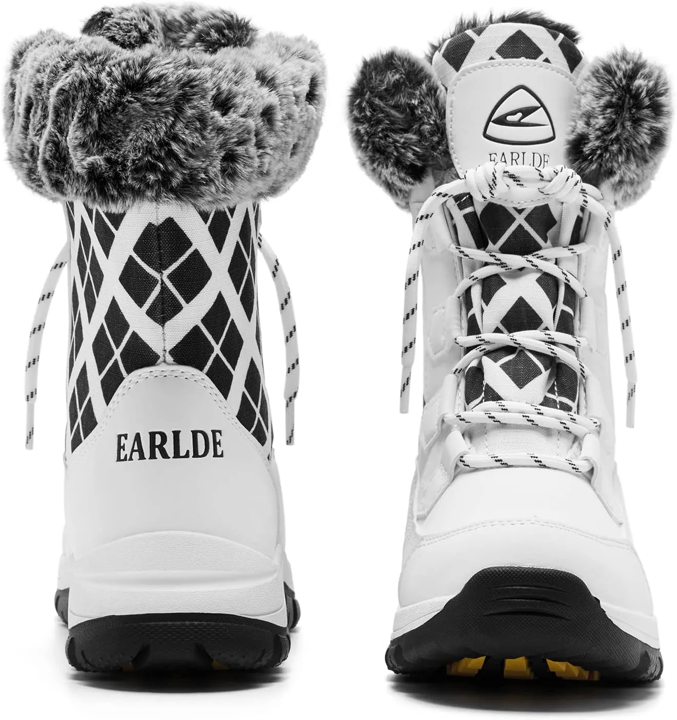EARLDE Women’s Snow Boot With Waterproof Lace Up Mid-Calf Outdoor Winter Deep Tread Rubber Sole