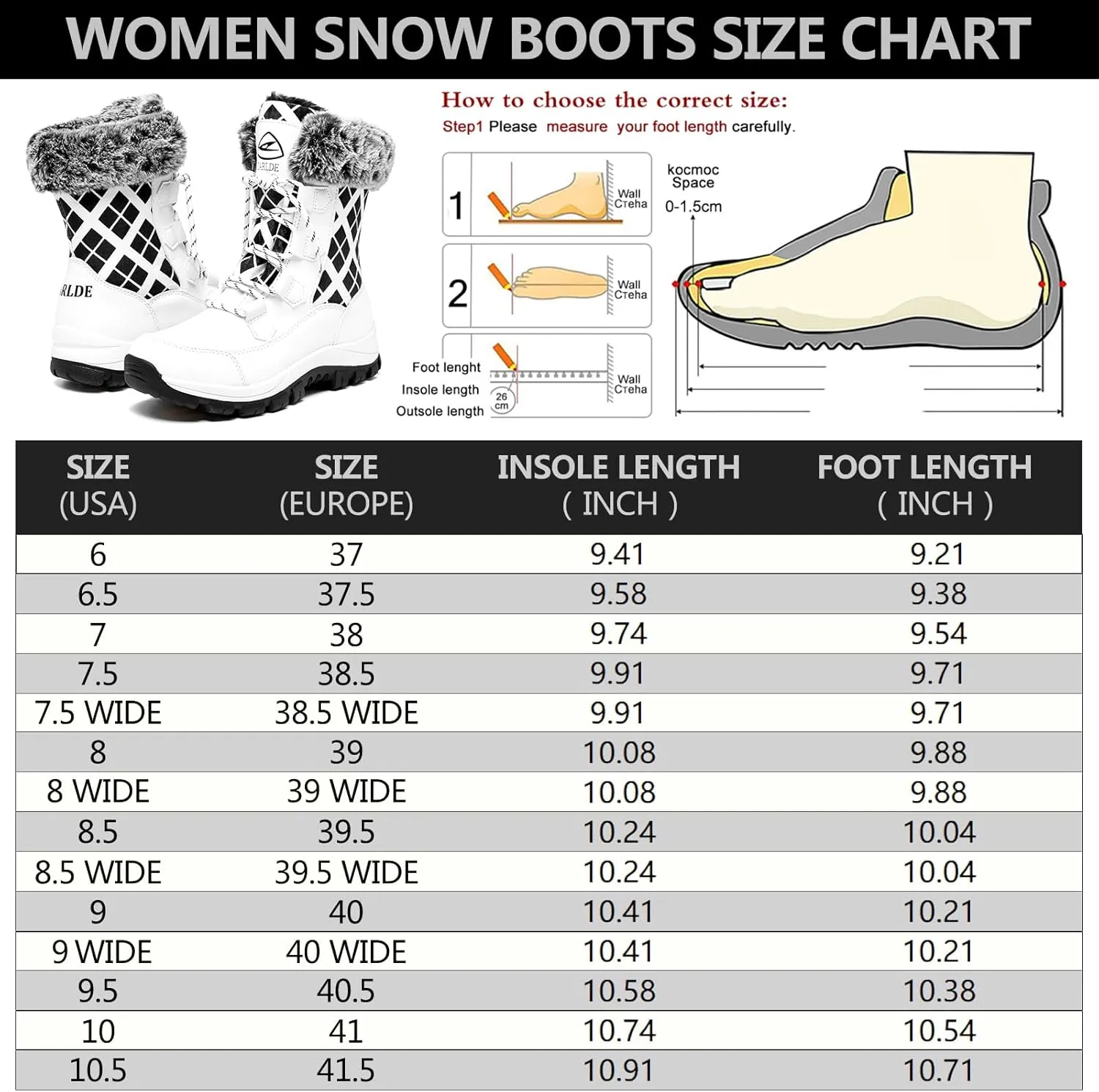 EARLDE Women’s Snow Boot With Waterproof Lace Up Mid-Calf Outdoor Winter Deep Tread Rubber Sole