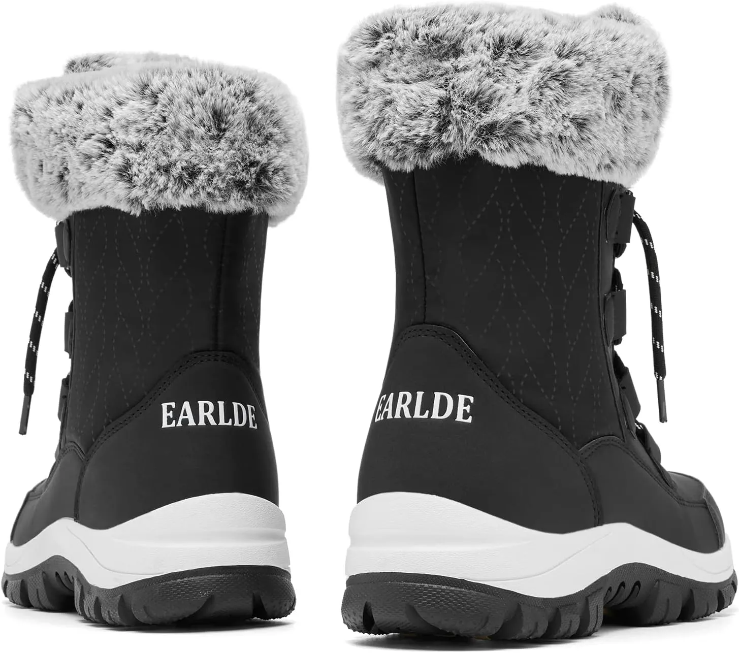 EARLDE Women’s Snow Boot With Waterproof Lace Up Mid-Calf Outdoor Winter Deep Tread Rubber Sole
