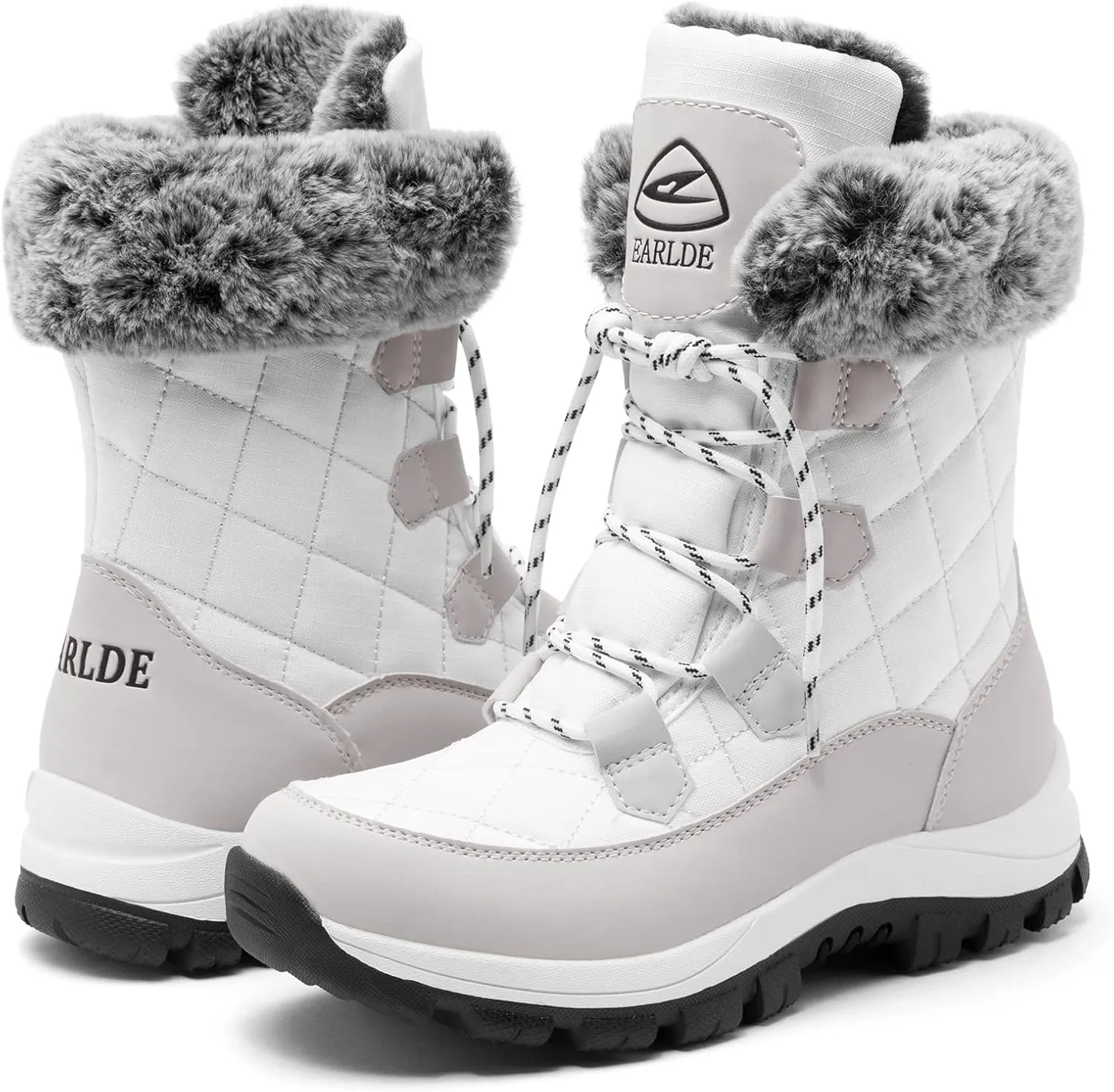 EARLDE Women’s Snow Boot With Waterproof Lace Up Mid-Calf Outdoor Winter Deep Tread Rubber Sole