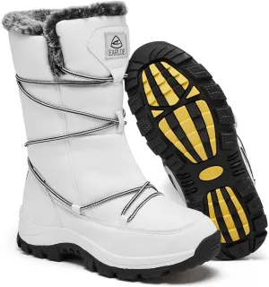EARLDE Women’s Snow Boot With Waterproof Lace Up Mid-Calf Outdoor Winter Deep Tread Rubber Sole
