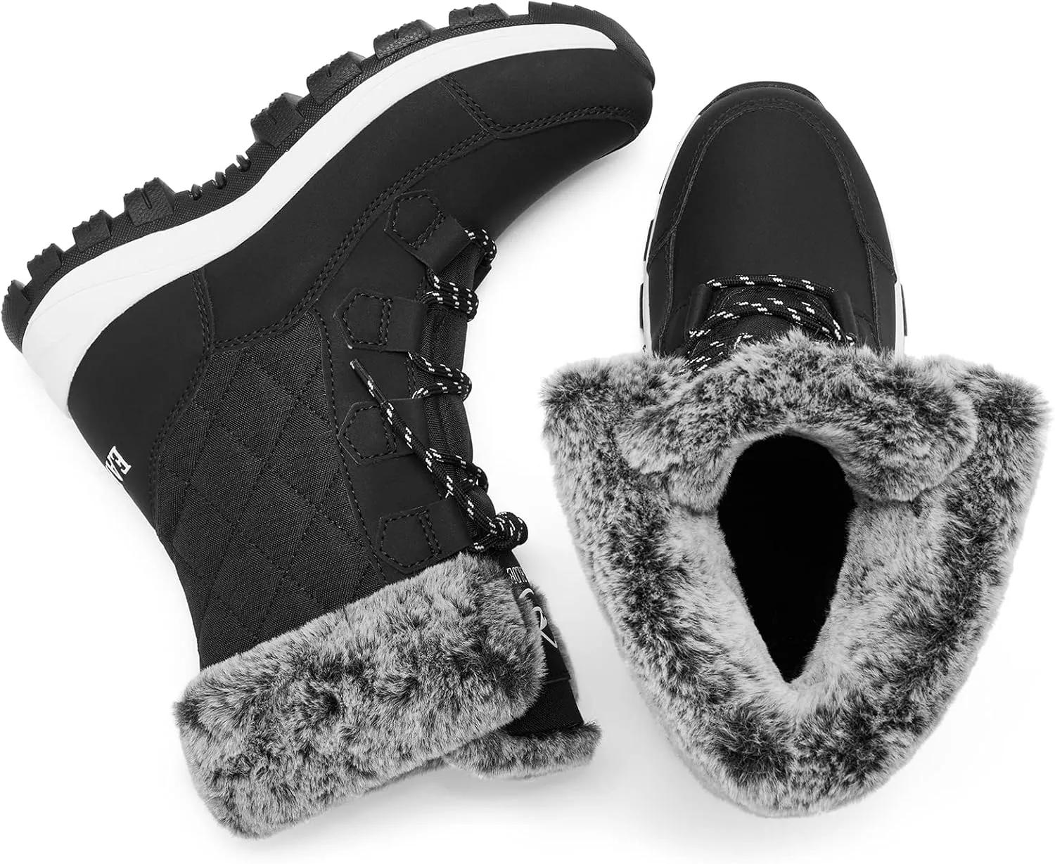 EARLDE Women’s Snow Boot With Waterproof Lace Up Mid-Calf Outdoor Winter Deep Tread Rubber Sole