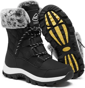 EARLDE Women’s Snow Boot With Waterproof Lace Up Mid-Calf Outdoor Winter Deep Tread Rubber Sole