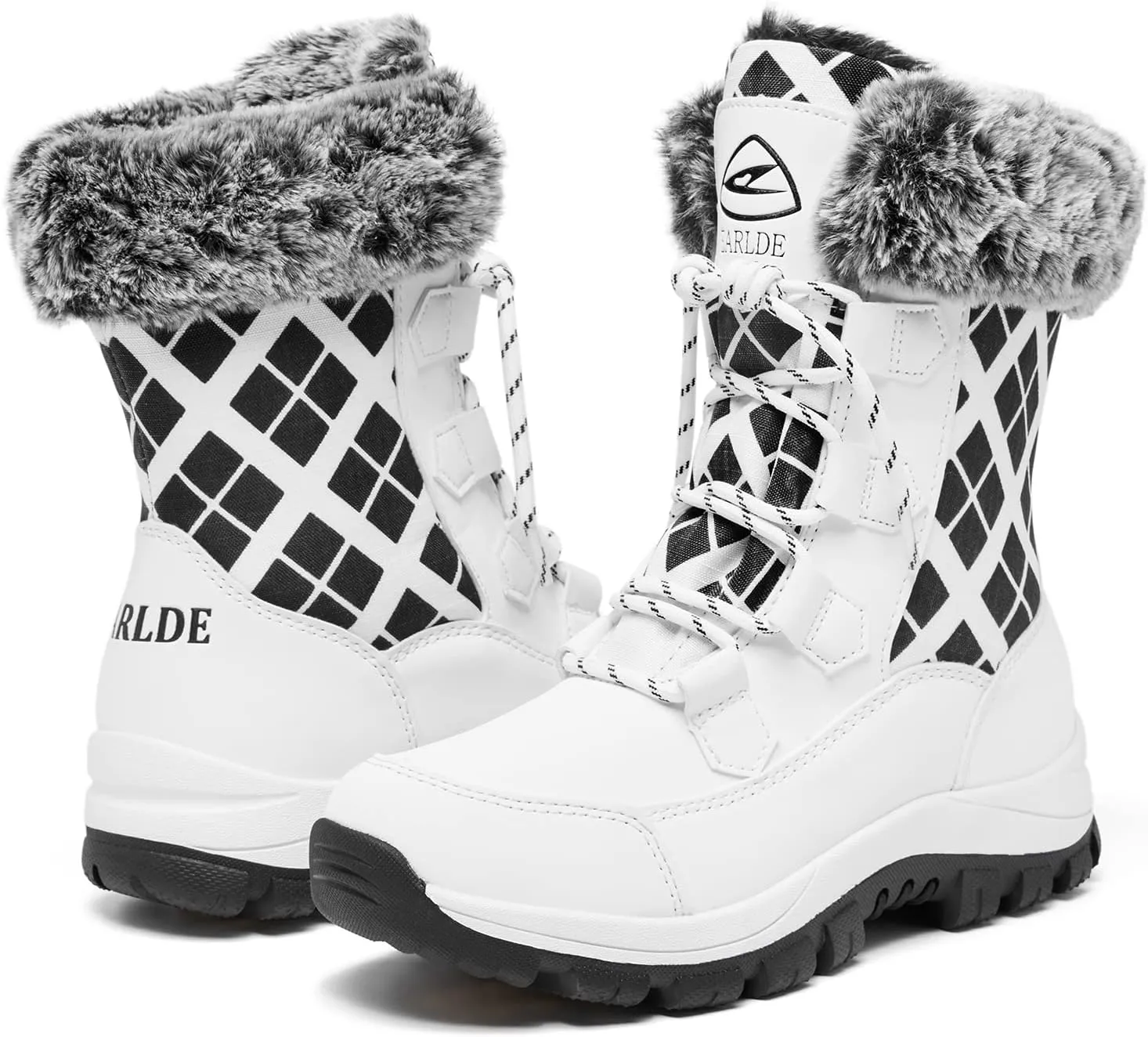 EARLDE Women’s Snow Boot With Waterproof Lace Up Mid-Calf Outdoor Winter Deep Tread Rubber Sole