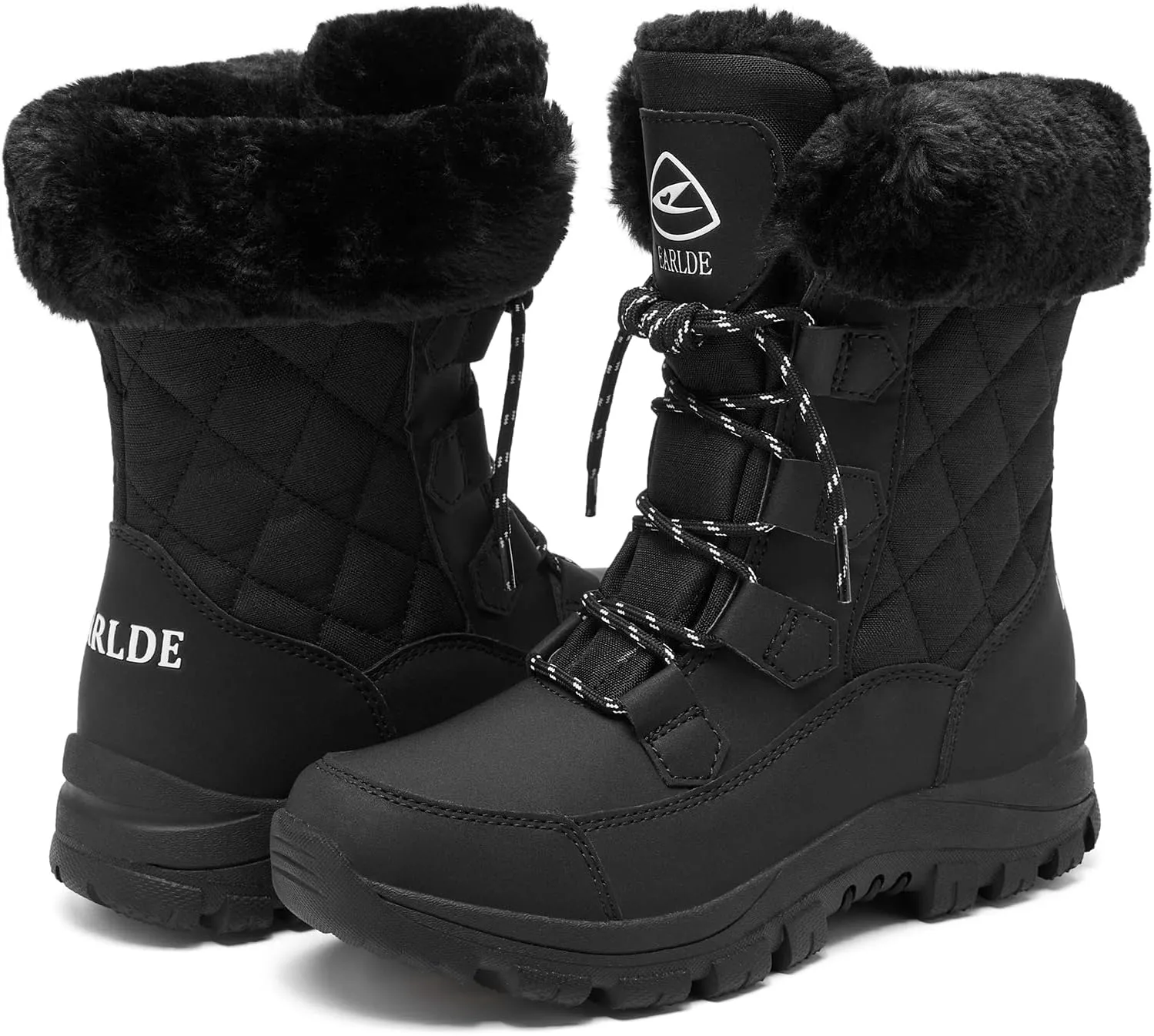 EARLDE Women’s Snow Boot With Waterproof Lace Up Mid-Calf Outdoor Winter Deep Tread Rubber Sole