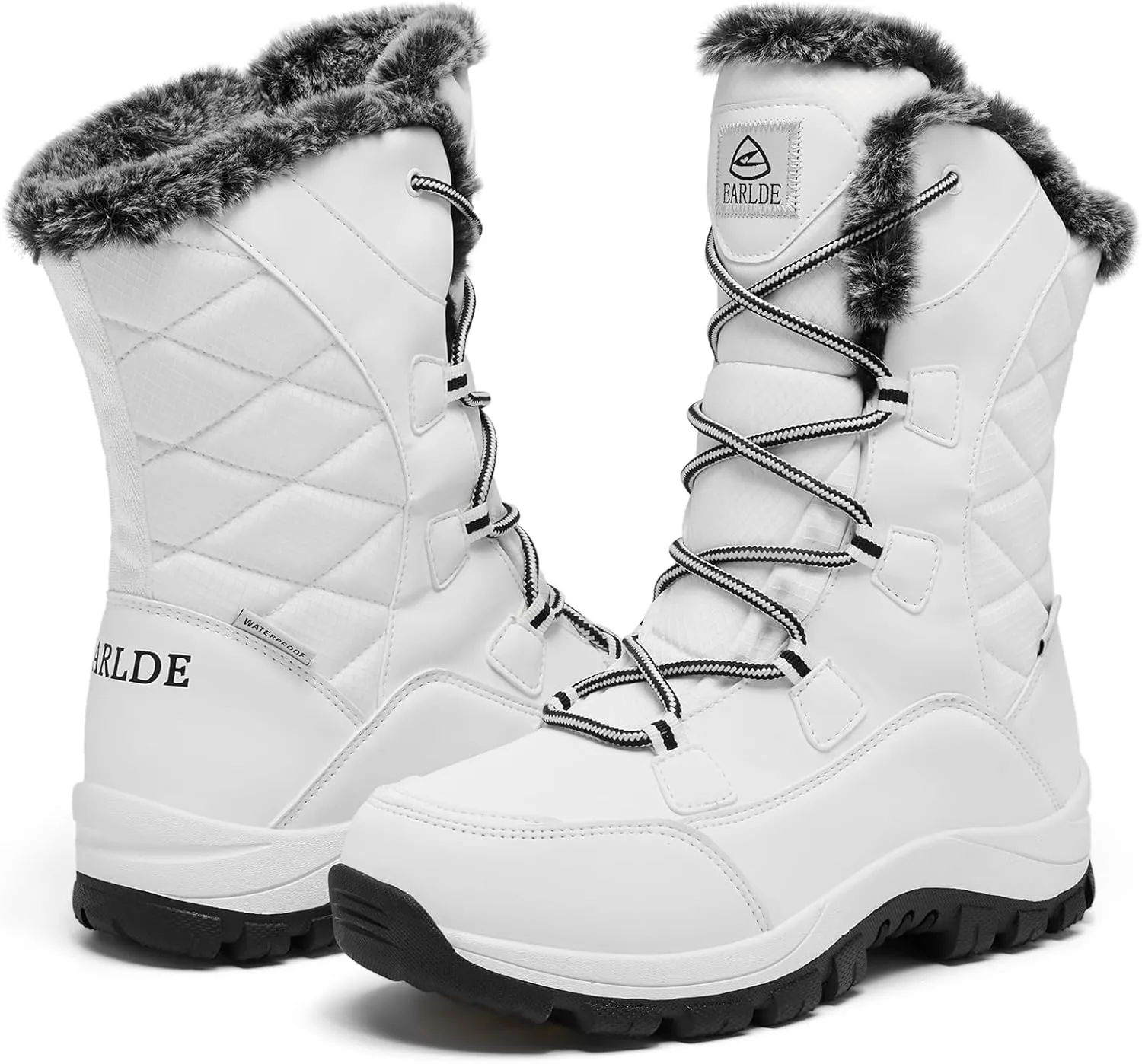 EARLDE Women’s Snow Boot With Waterproof Lace Up Mid-Calf Outdoor Winter Deep Tread Rubber Sole