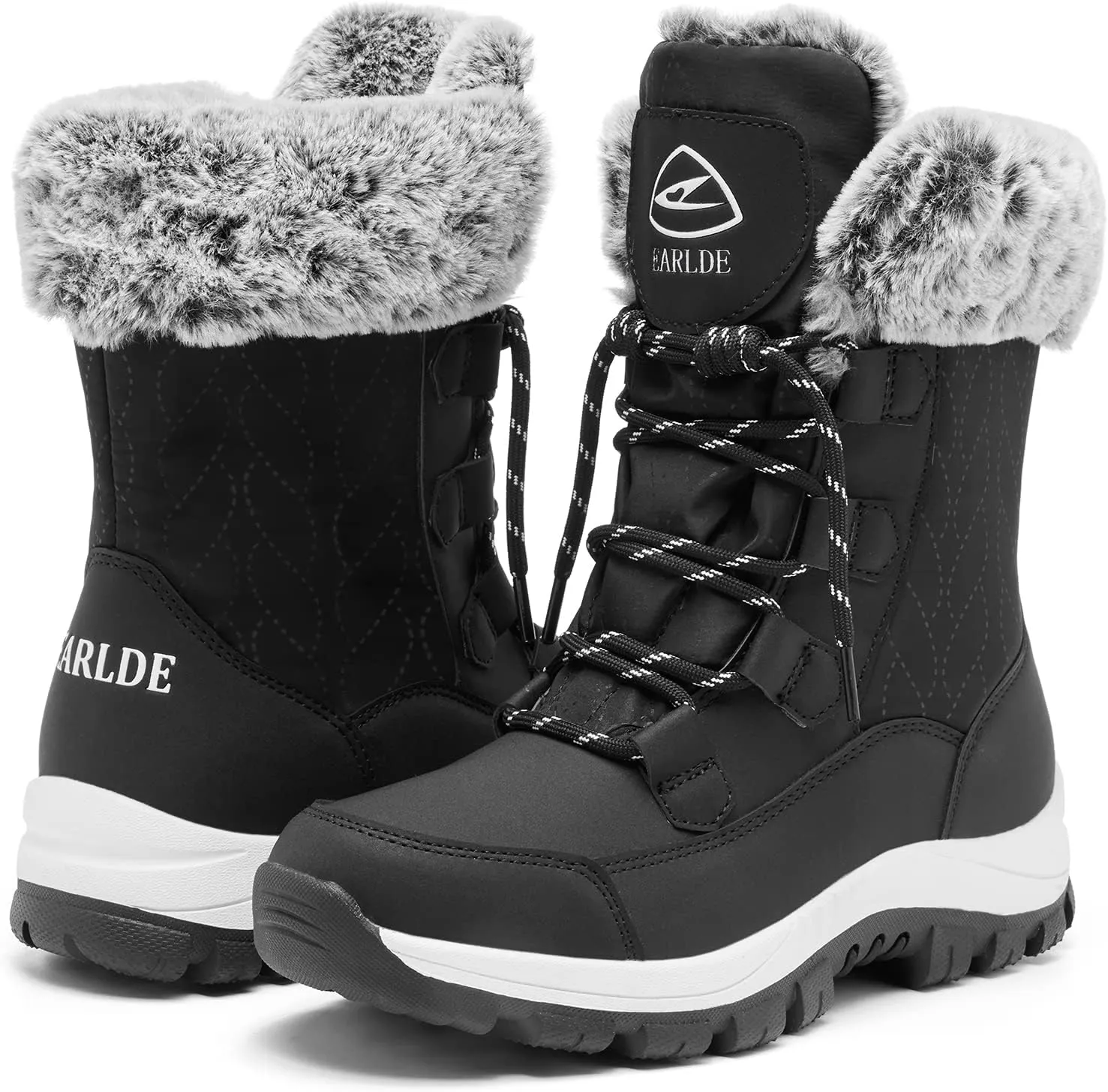 EARLDE Women’s Snow Boot With Waterproof Lace Up Mid-Calf Outdoor Winter Deep Tread Rubber Sole