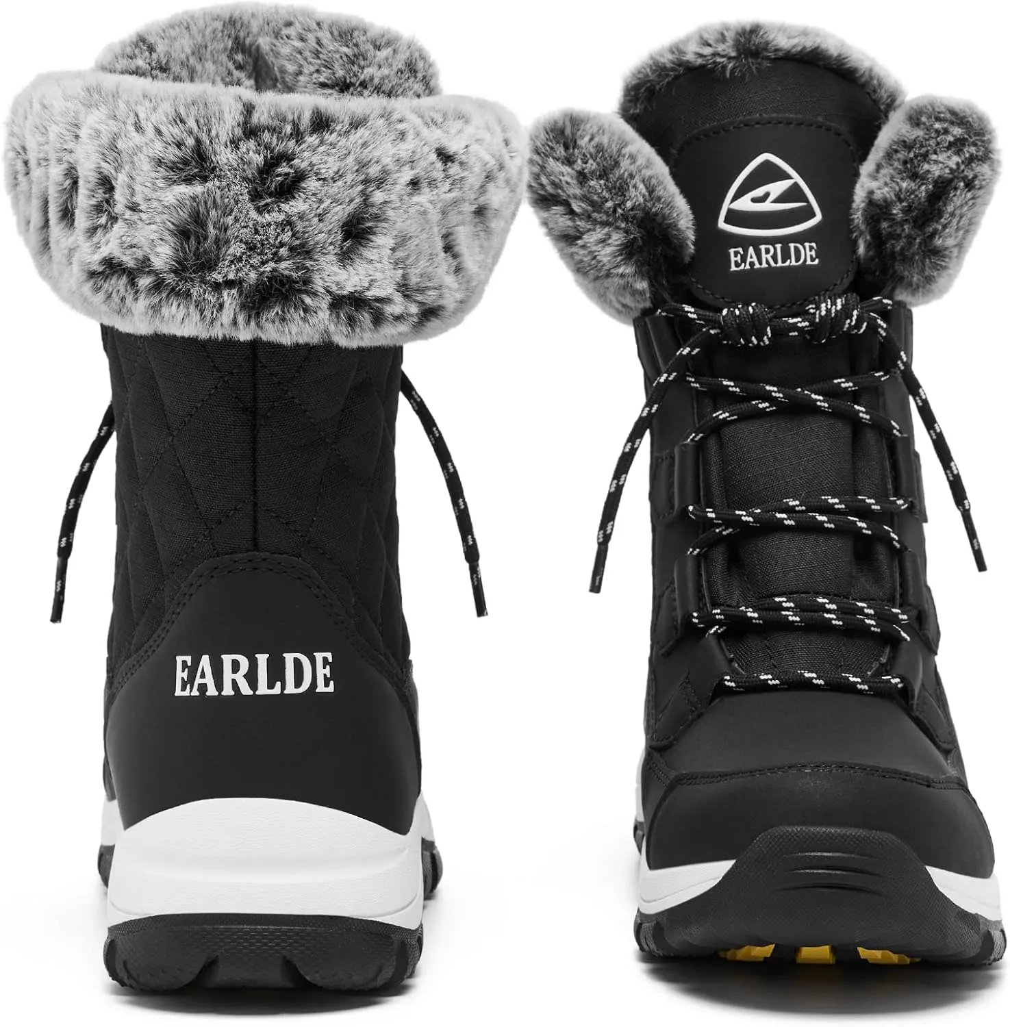 EARLDE Women’s Snow Boot With Waterproof Lace Up Mid-Calf Outdoor Winter Deep Tread Rubber Sole