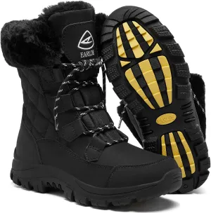 EARLDE Women’s Snow Boot With Waterproof Lace Up Mid-Calf Outdoor Winter Deep Tread Rubber Sole