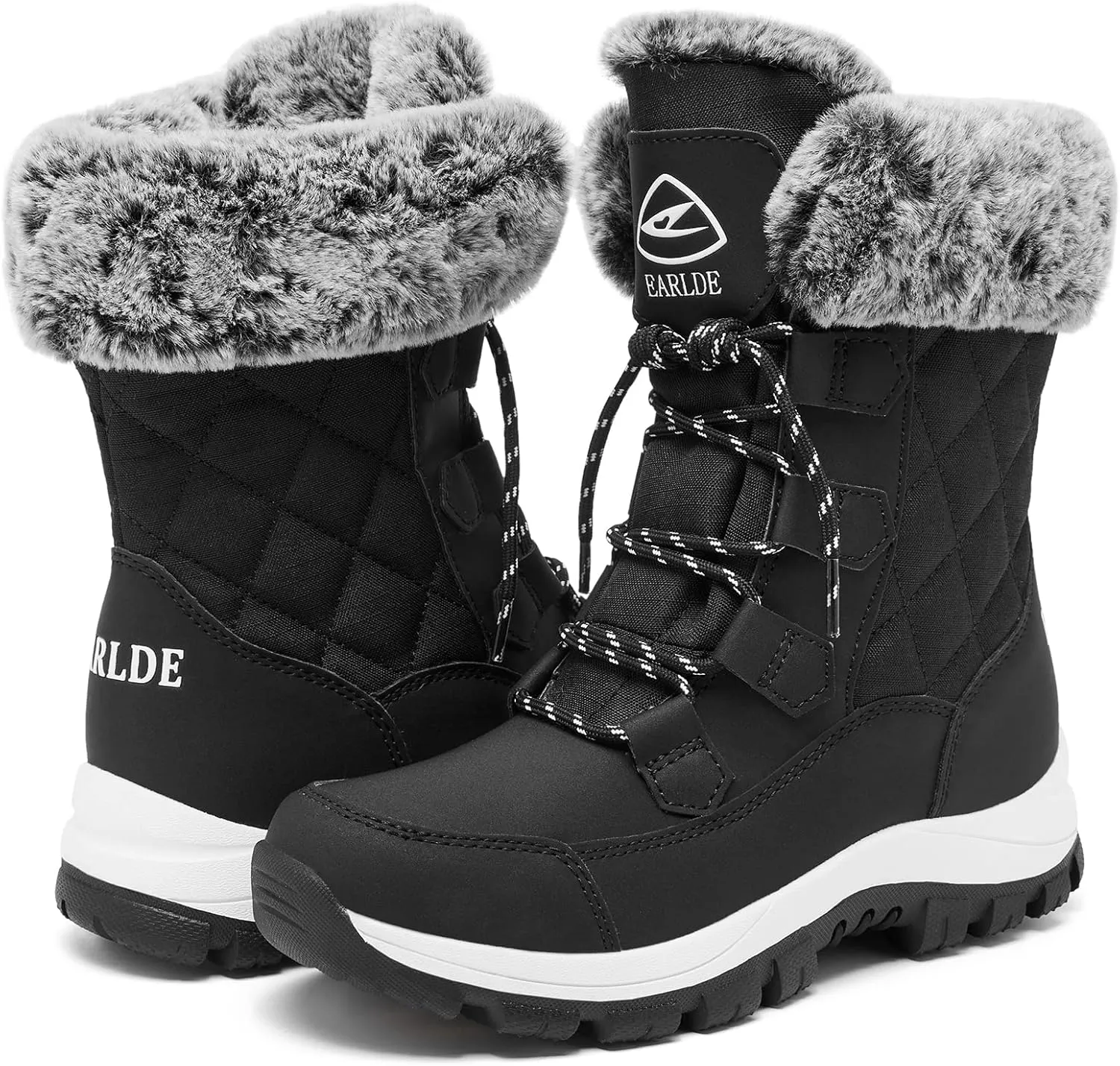 EARLDE Women’s Snow Boot With Waterproof Lace Up Mid-Calf Outdoor Winter Deep Tread Rubber Sole