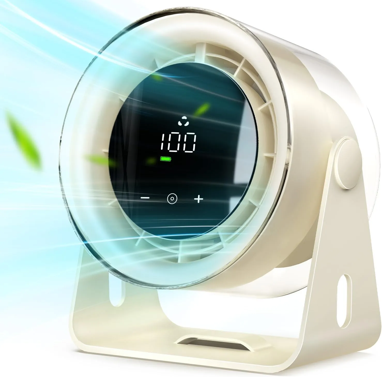 EasyAcc Desk Fan With Battery Powered, Quiet, 100 Speeds, Adjustable Head, Smart Digital Display, Table Travel Fan for Bedroom, Office Travel Camping Kitchen Home
