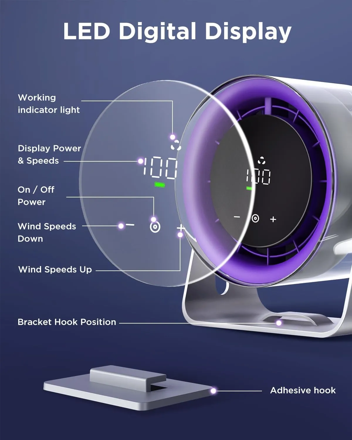 EasyAcc Desk Fan With Battery Powered, Quiet, 100 Speeds, Adjustable Head, Smart Digital Display, Table Travel Fan for Bedroom, Office Travel Camping Kitchen Home