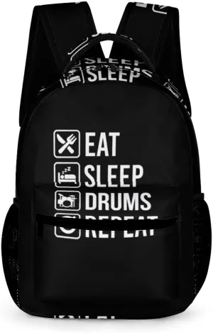 EAT Sleep Drum Repeat Cute Backpack Travel Work Bag with Water Bottle Pocket Adjustable Padded Shoulder Straps Daypack
