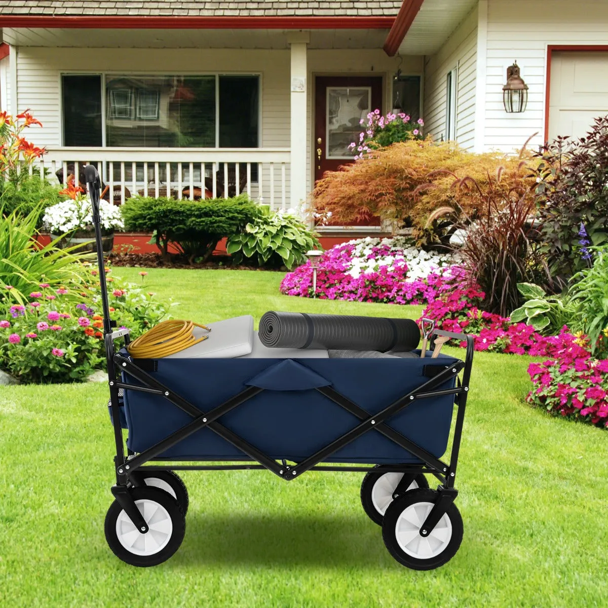 eavy Duty Camping Garden Cart with Adjustable Handle and Drink Holders