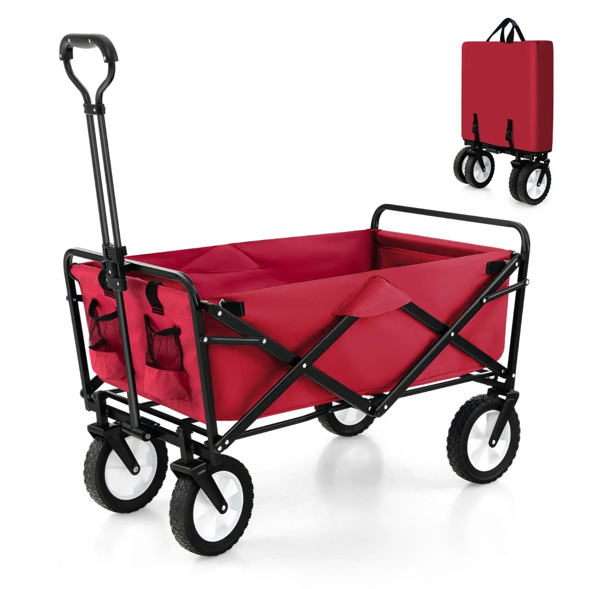 eavy Duty Camping Garden Cart with Adjustable Handle and Drink Holders